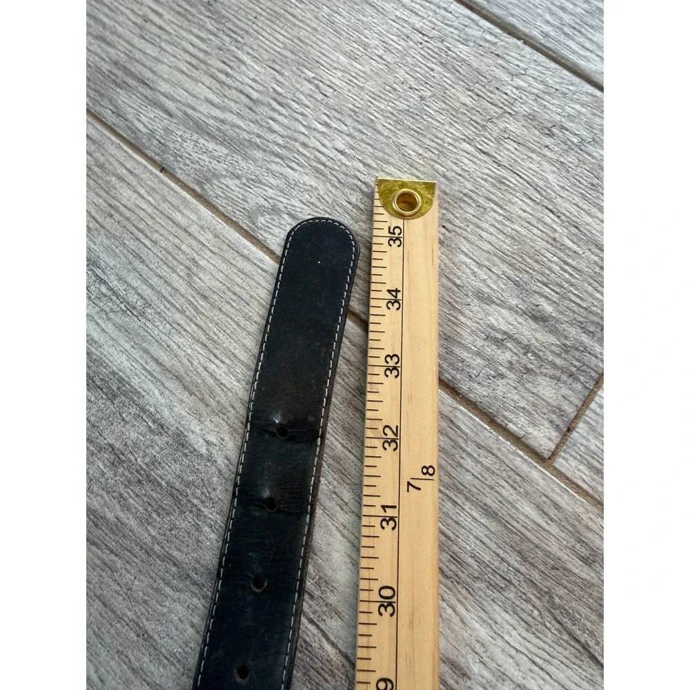 Genuine Leather Belt Black size Medium USA Twisted Buckle‎ Brasstone Vtg Western